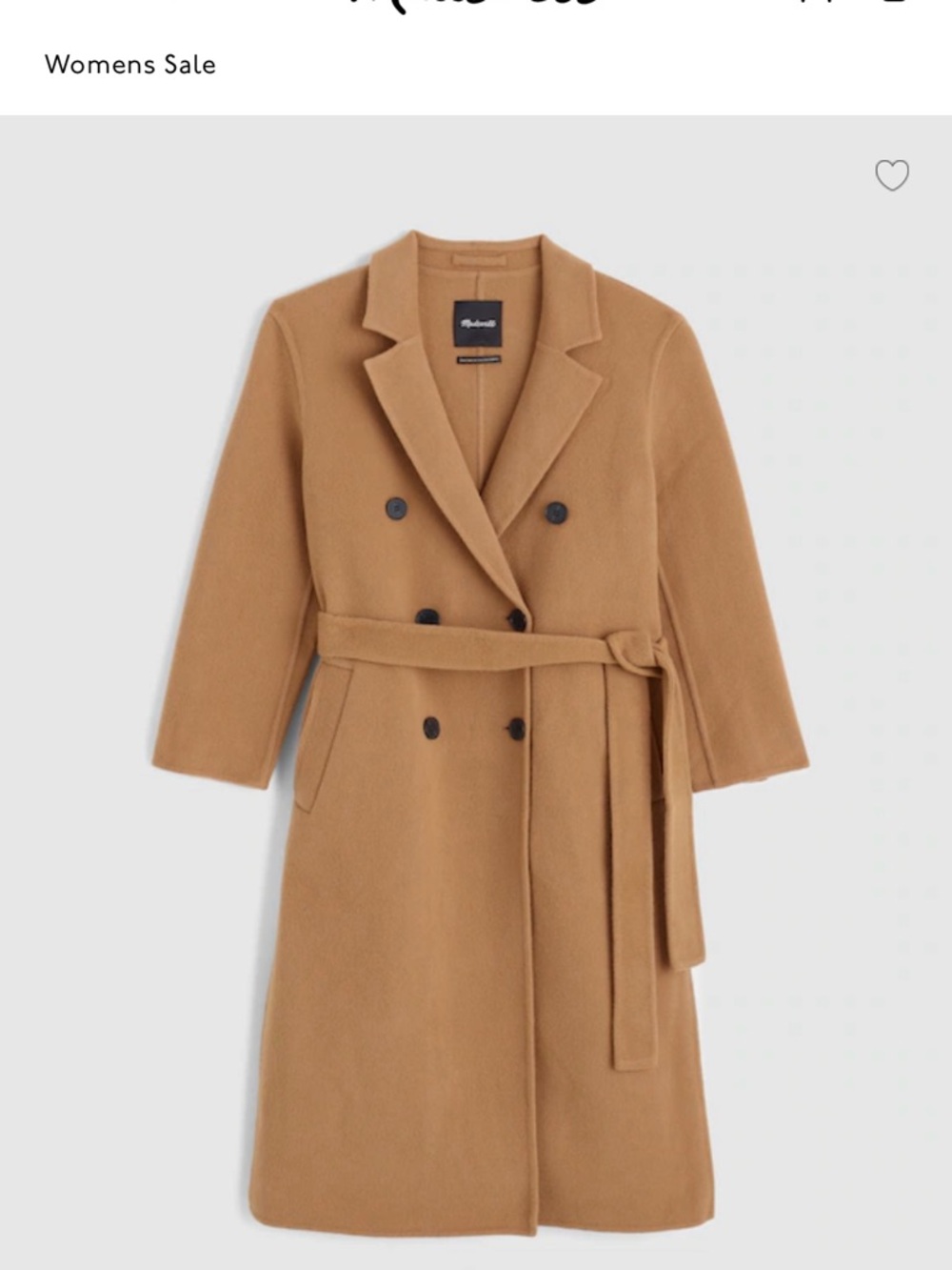 Madewell Camel Double-Breasted Wool Belted Coat - New with tags!
